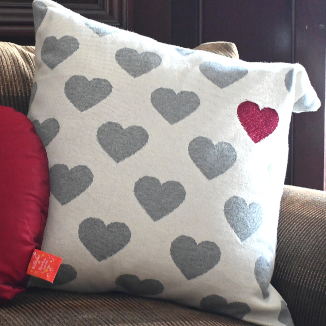 heart knitted throw pillow