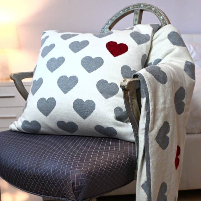 heart knitted throw pillow