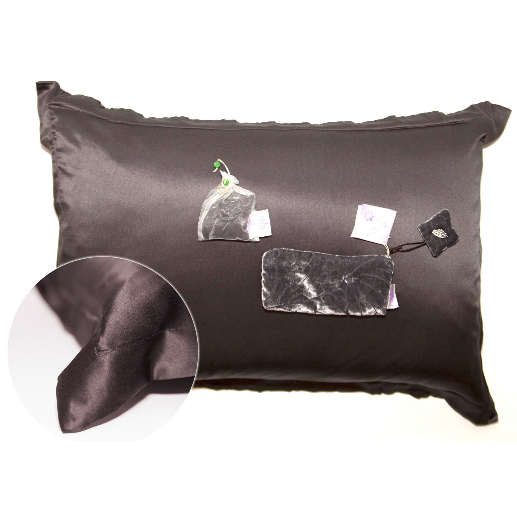 tiara silks® jasper silk pillowcase+gray velvet travel bag