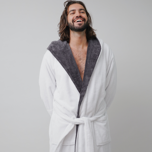 Taurus Mountain Collection Absorb8™ Hooded Robe, White with Dark Grey Interior Hood